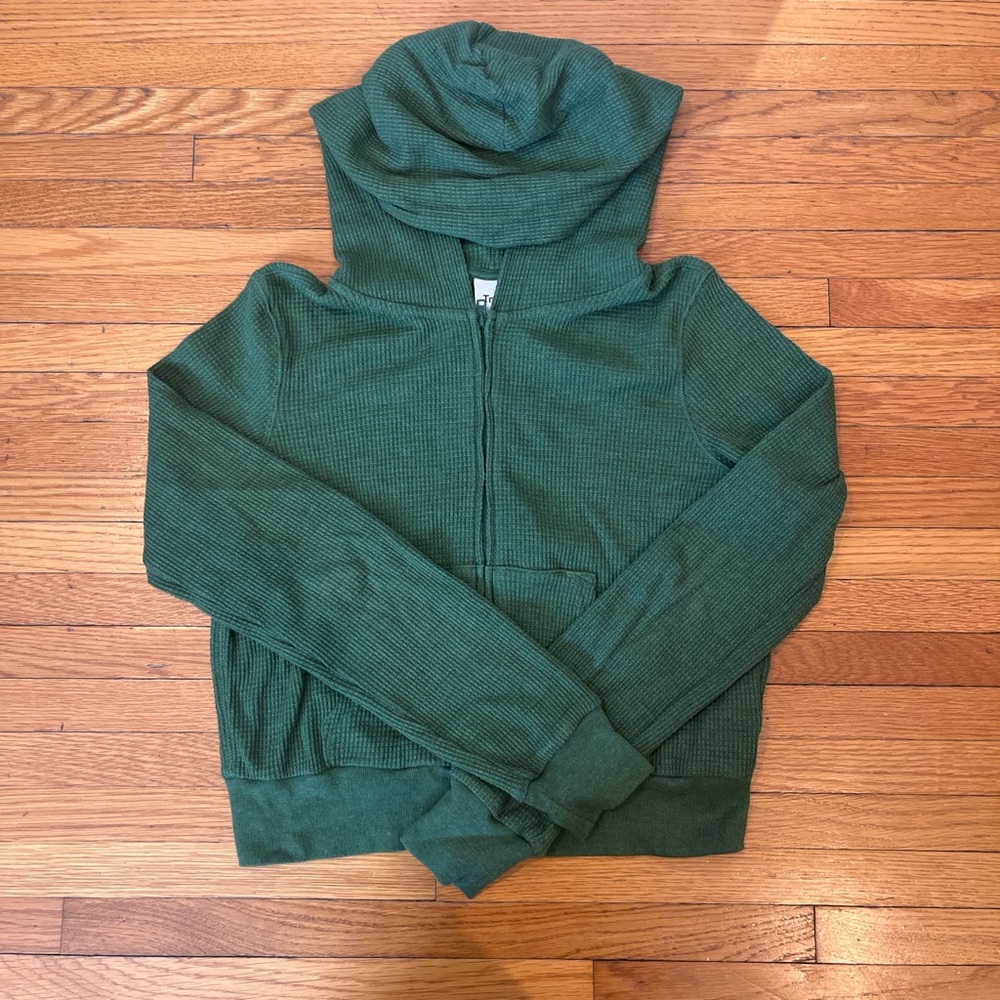 Aritzia TNA Waffle Zip Up Sweater - Sage Green